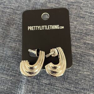 PrettyLittleThing Silver Chunky Curved Ribbed Hoop Earrings